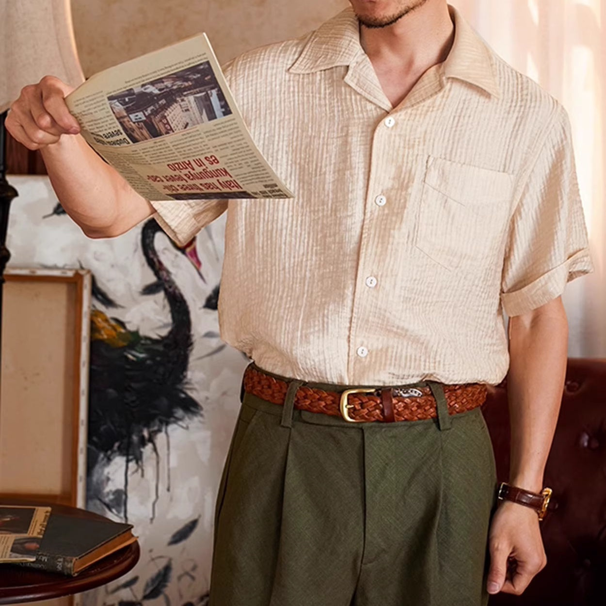 Handwoven Full-Grain Leather Belt - Solid Brass Buckle Dress & Casual Belt