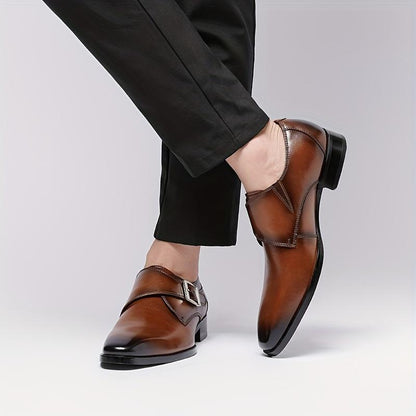 Sophisticated Men's Buckle Dress Shoes - Classic British Square Toe in Genuine Leather