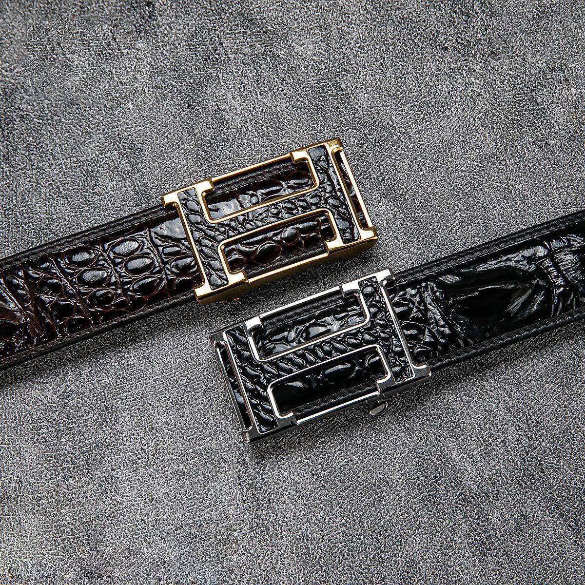 High-end first-layer cowhide H-buckle crocodile pattern men's business belt