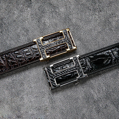High-end first-layer cowhide H-buckle crocodile pattern men's business belt