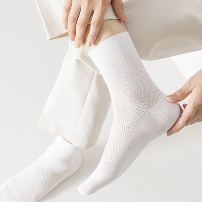 Pure cotton breathable thin business four seasons medium tube mesh cotton socks