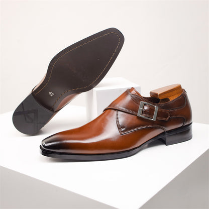 Sophisticated Men's Buckle Dress Shoes - Classic British Square Toe in Genuine Leather