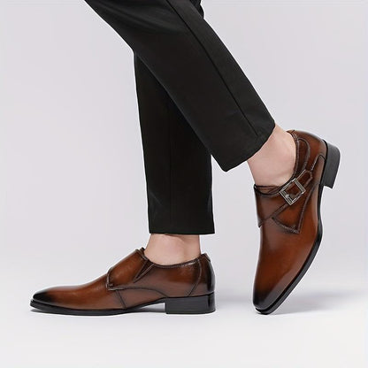 Sophisticated Men's Buckle Dress Shoes - Classic British Square Toe in Genuine Leather