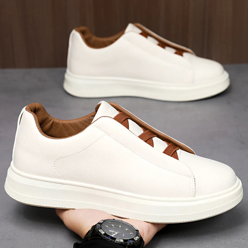 Men‘s Retro Low-Top White Leather Sneakers - Breathable & Soft Sole