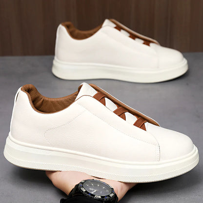 Men‘s Retro Low-Top White Leather Sneakers - Breathable & Soft Sole