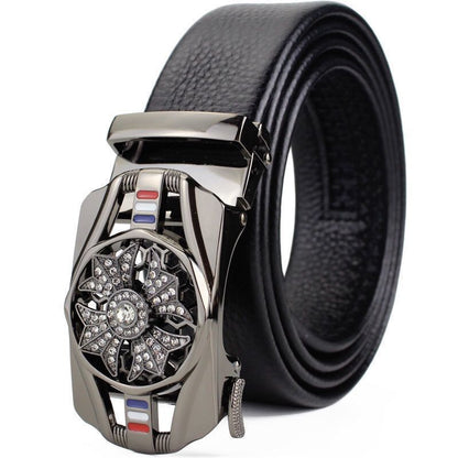 Luxury rhinestone rotating men's belt automatic buckle belt