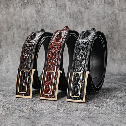 New Luxury Crocodile Bone Belt – Business & Casual Men's Leather Strap with Embossed Pattern