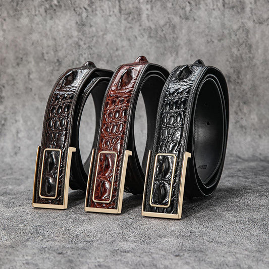 New Luxury Crocodile Bone Belt – Business & Casual Men's Leather Strap with Embossed Pattern