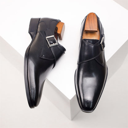 Sophisticated Men's Buckle Dress Shoes - Classic British Square Toe in Genuine Leather