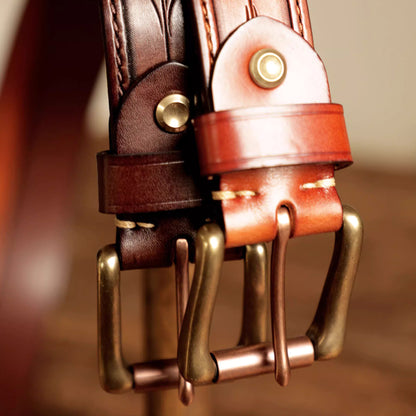 Heritage Leather Collection - Hand-Tooled Western Belt & Jeans Bundle