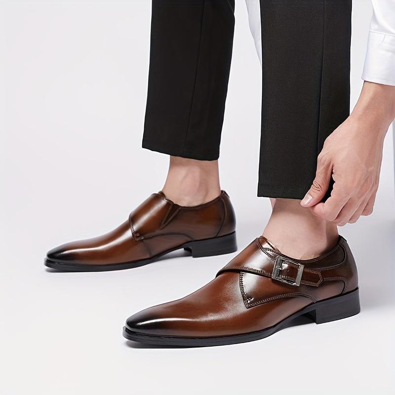 Sophisticated Men's Buckle Dress Shoes - Classic British Square Toe in Genuine Leather