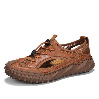 New style genuine leather hollow soft sole hand-stitched leather shoes