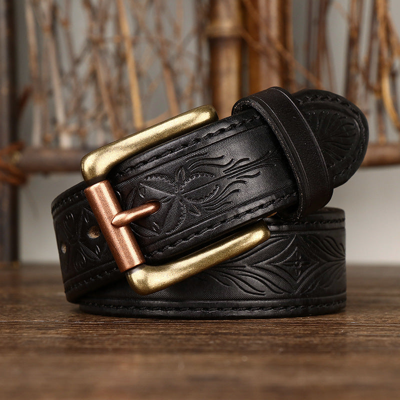Heritage Leather Collection - Hand-Tooled Western Belt & Jeans Bundle