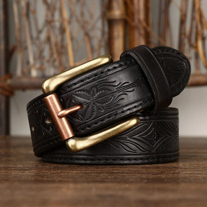 Heritage Leather Collection - Hand-Tooled Western Belt & Jeans Bundle