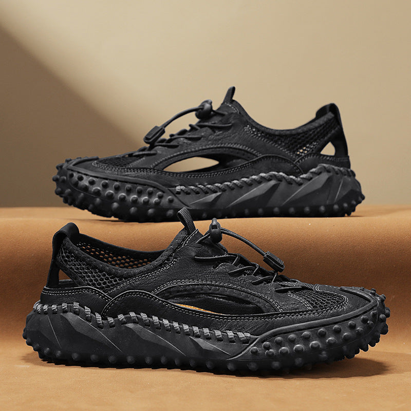 New style genuine leather hollow soft sole hand-stitched leather shoes