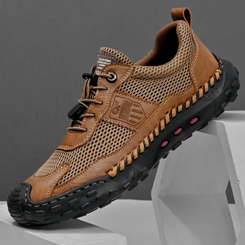 New soft sole fashion mesh breathable sports shoes hand-sewn leather shoes
