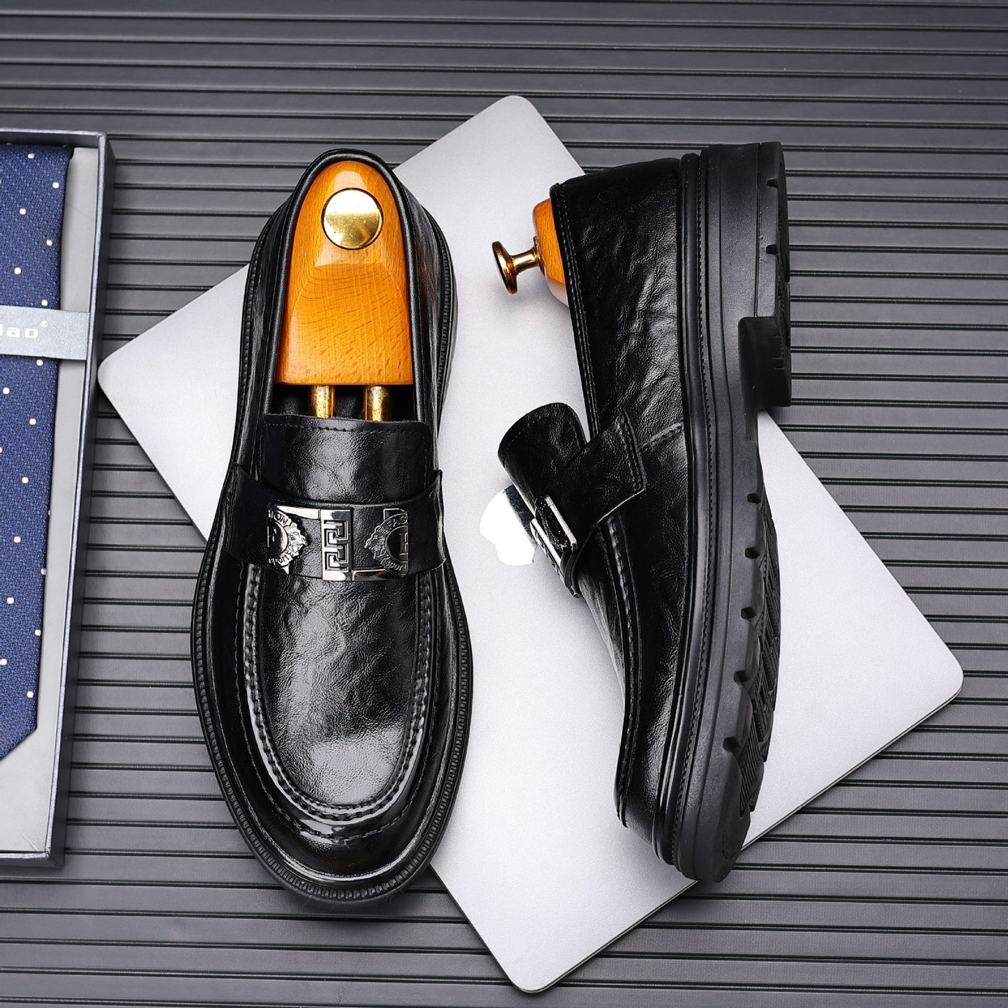 Men's Perforated Leather Slip-On Loafers: Full-Grain Dress-Casual Elegance
