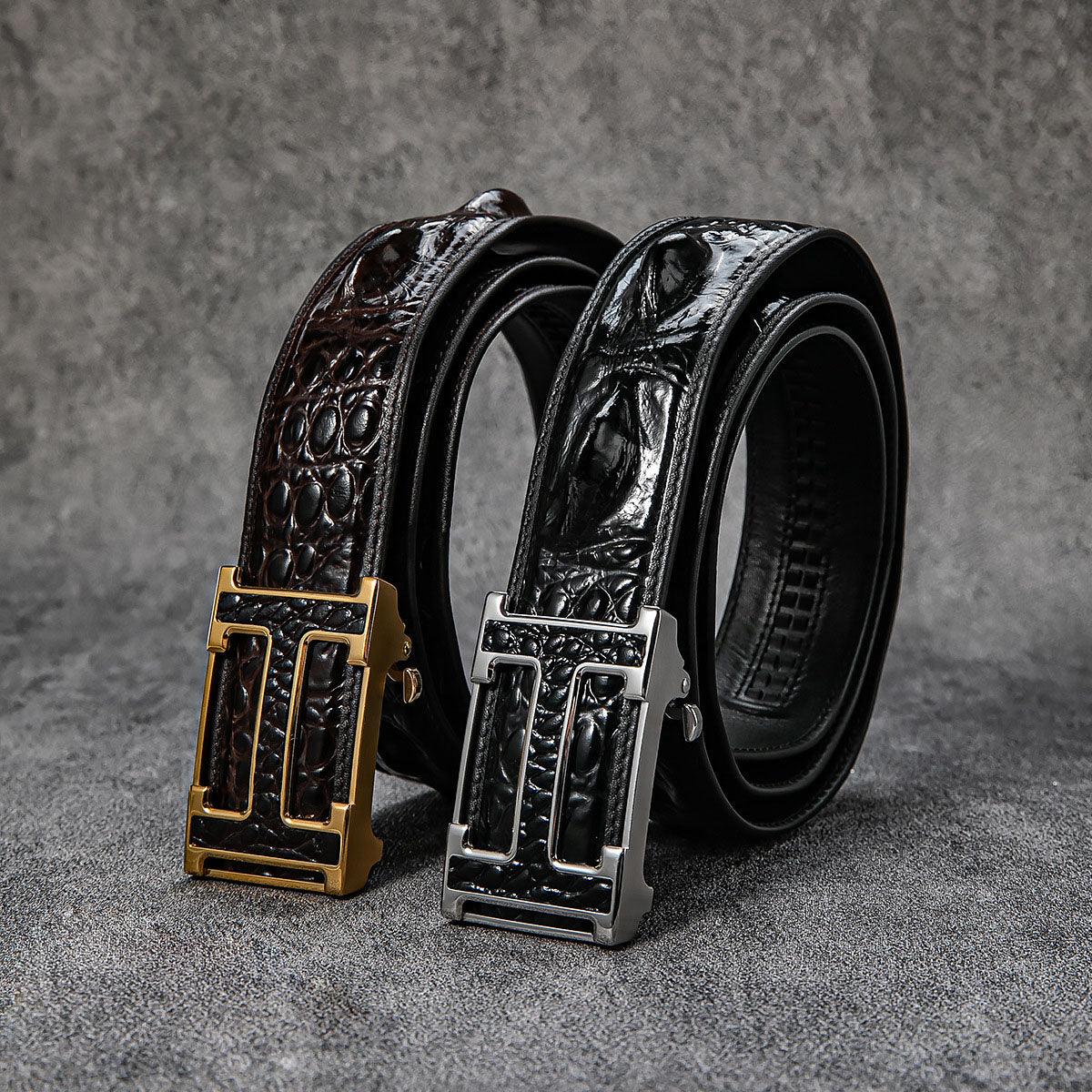High-end first-layer cowhide H-buckle crocodile pattern men's business belt