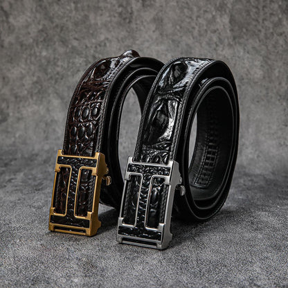 High-end first-layer cowhide H-buckle crocodile pattern men's business belt