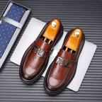 Men's Perforated Leather Slip-On Loafers: Full-Grain Dress-Casual Elegance