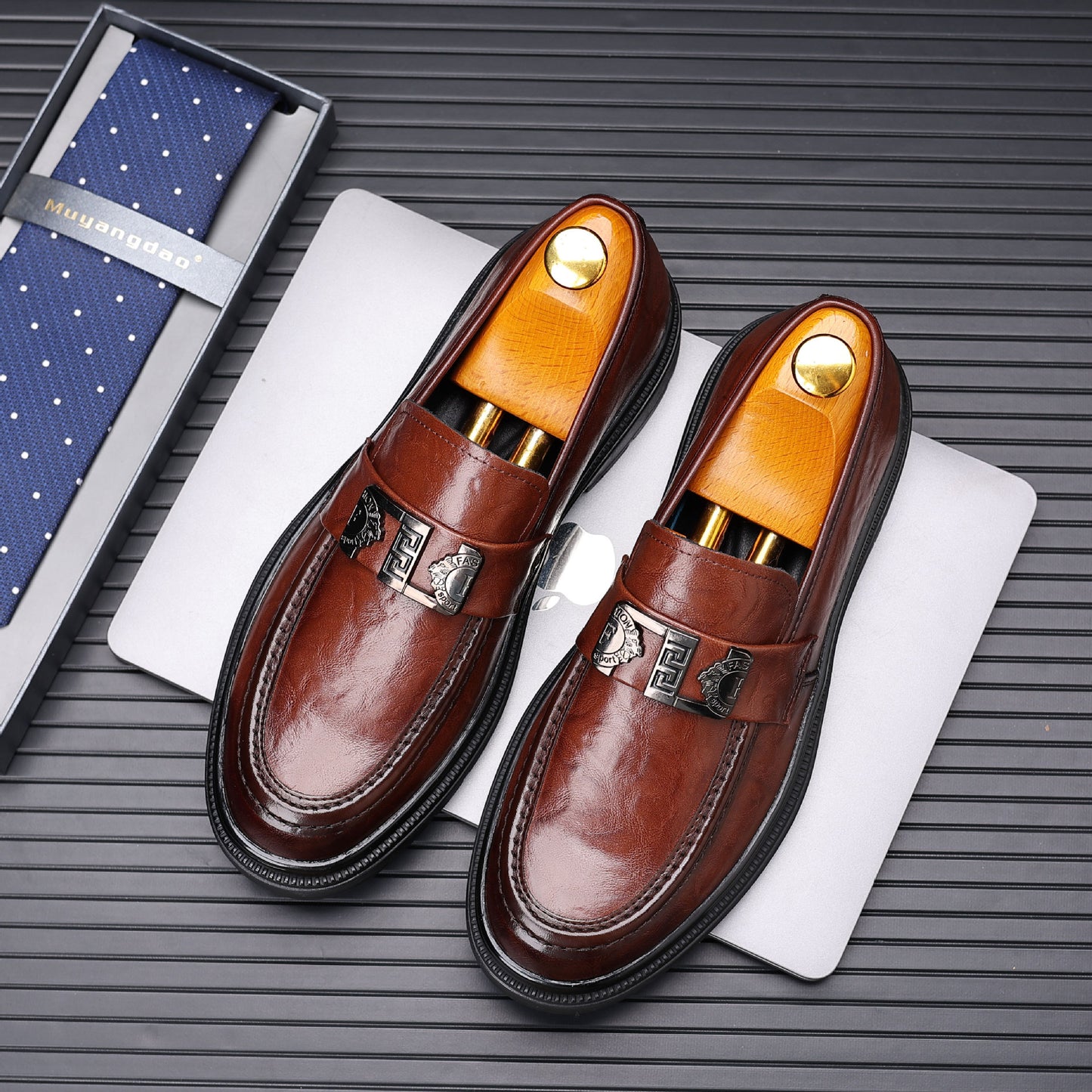 Men's Perforated Leather Slip-On Loafers: Full-Grain Dress-Casual Elegance