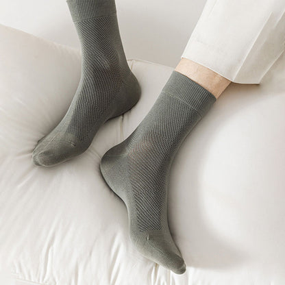 Pure cotton breathable thin business four seasons medium tube mesh cotton socks