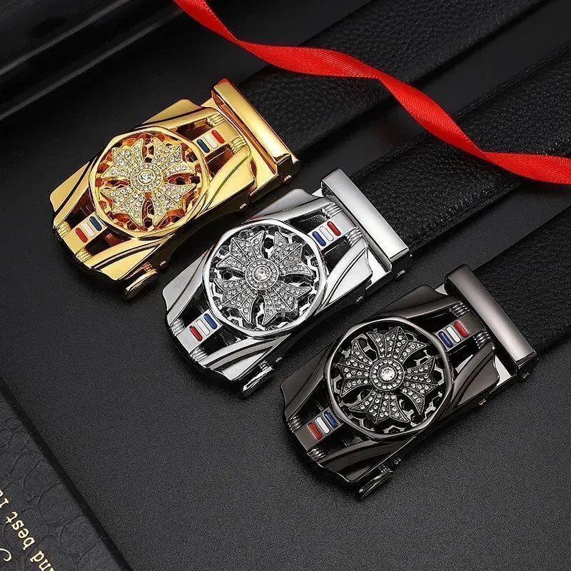 Luxury rhinestone rotating men's belt automatic buckle belt