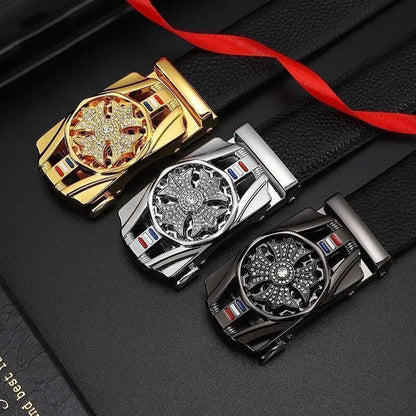Luxury rhinestone rotating men's belt automatic buckle belt