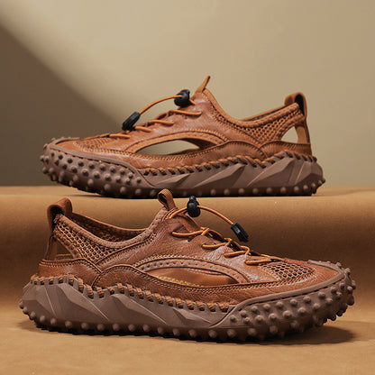 New style genuine leather hollow soft sole hand-stitched leather shoes