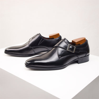 Sophisticated Men's Buckle Dress Shoes - Classic British Square Toe in Genuine Leather