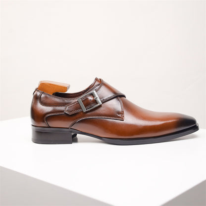 Sophisticated Men's Buckle Dress Shoes - Classic British Square Toe in Genuine Leather