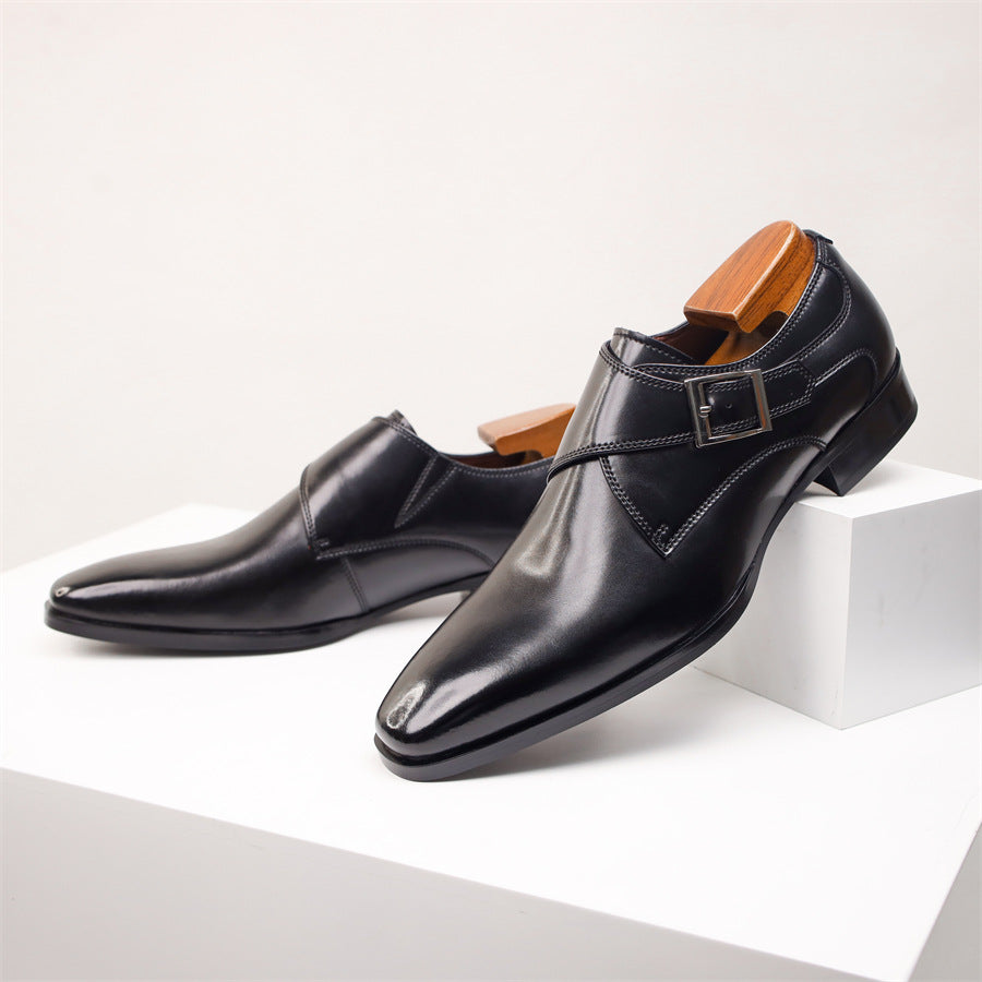 Sophisticated Men's Buckle Dress Shoes - Classic British Square Toe in Genuine Leather