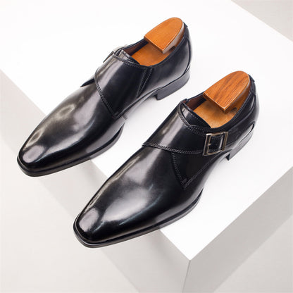 Sophisticated Men's Buckle Dress Shoes - Classic British Square Toe in Genuine Leather