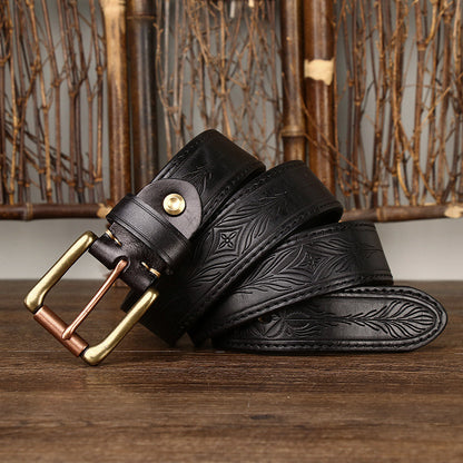 Heritage Leather Collection - Hand-Tooled Western Belt & Jeans Bundle