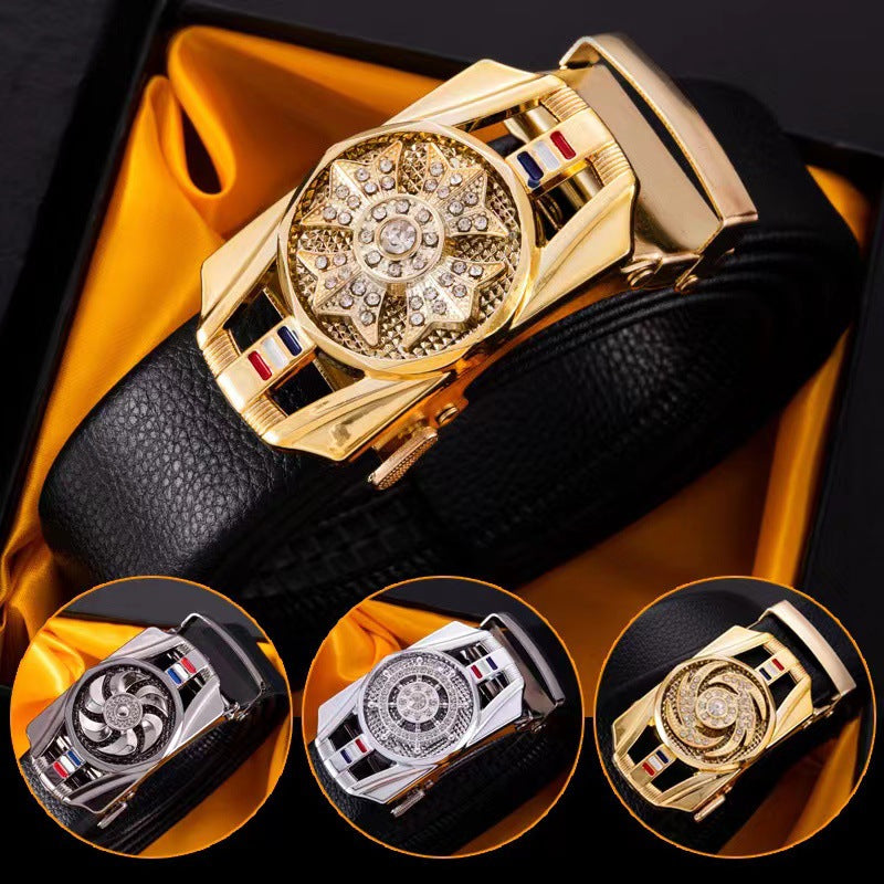 Luxury rhinestone rotating men's belt automatic buckle belt