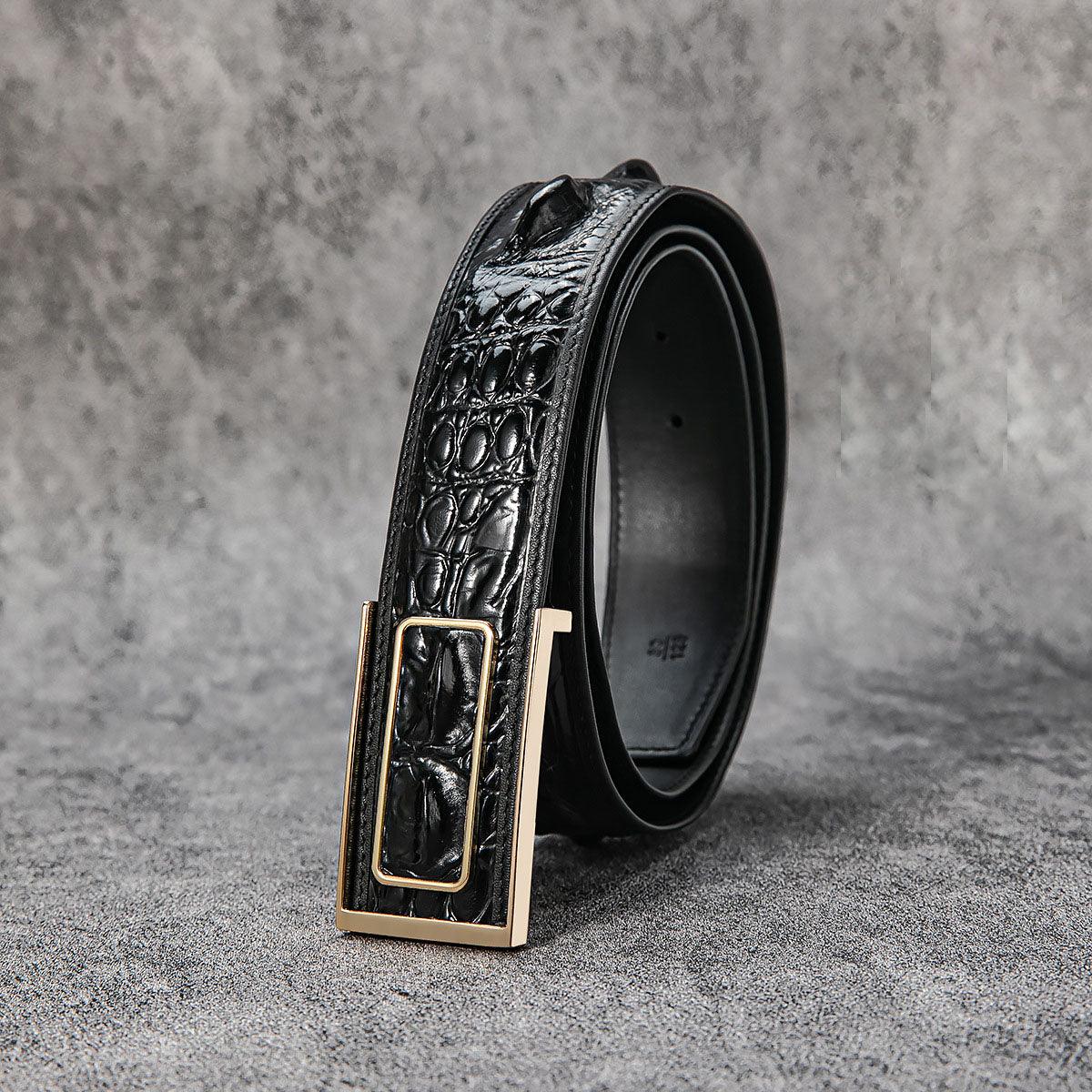 New Luxury Crocodile Bone Belt – Business & Casual Men's Leather Strap with Embossed Pattern