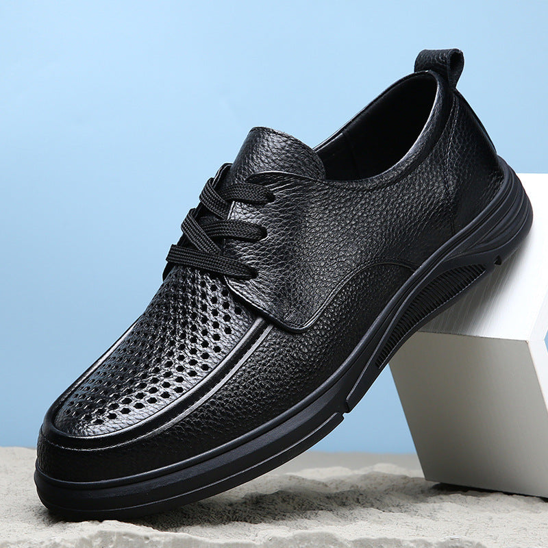 New style first layer cowhide pigskin lining breathable business hollow leather shoes