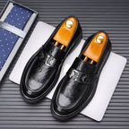 Men's Perforated Leather Slip-On Loafers: Full-Grain Dress-Casual Elegance