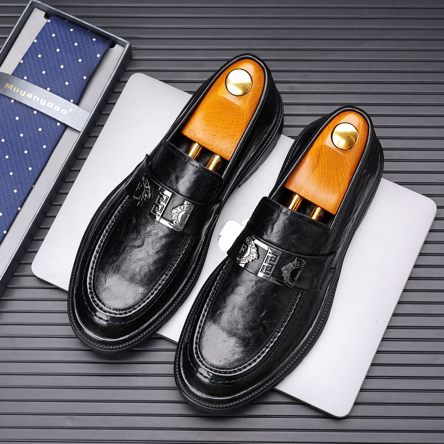 Men's Perforated Leather Slip-On Loafers: Full-Grain Dress-Casual Elegance