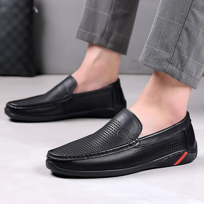 Simple men's casual hollow leather loafers