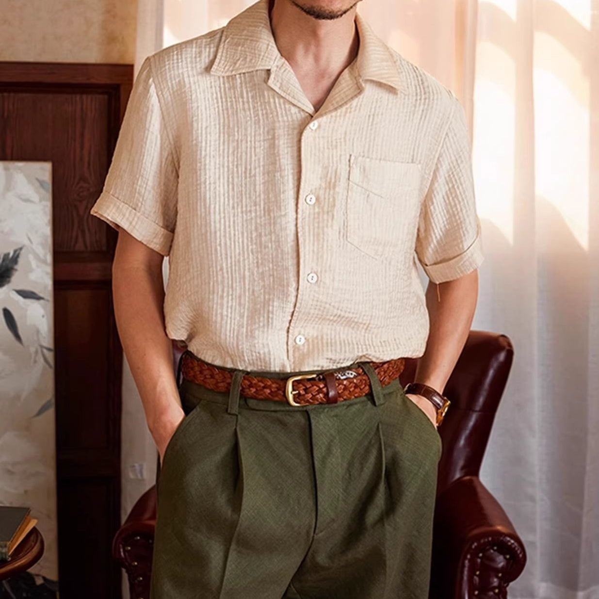 Handwoven Full-Grain Leather Belt - Solid Brass Buckle Dress & Casual Belt