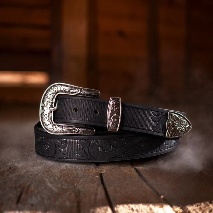 Western-Gürtel aus handgefertigtem Vollnarbenleder in Metallic-Silber und Schwarz