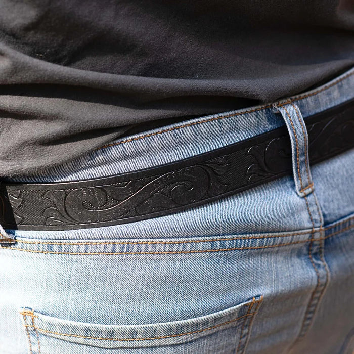 Western-Gürtel aus handgefertigtem Vollnarbenleder in Metallic-Silber und Schwarz