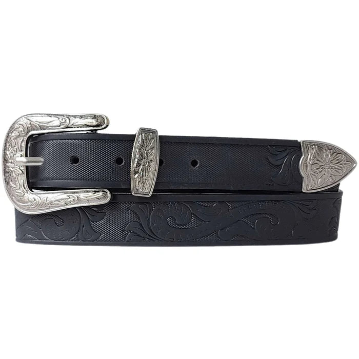Western-Gürtel aus handgefertigtem Vollnarbenleder in Metallic-Silber und Schwarz