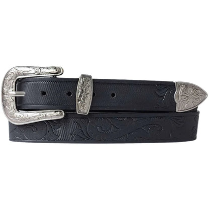 Western-Gürtel aus handgefertigtem Vollnarbenleder in Metallic-Silber und Schwarz
