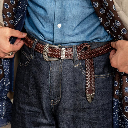 Unisex Fashion Vintage Braided Cowhide Leather Belt