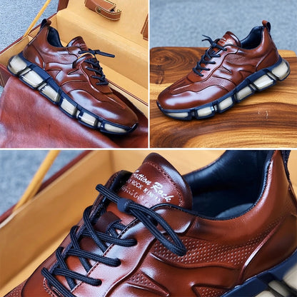 Zapatillas deportivas transpirables para hombre de Italia: suela blanda de cuero genuino de grano superior.