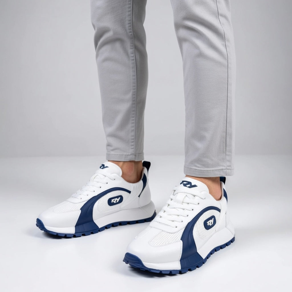 Italy Men's Breathable Casual Sneakers-Genuine Top Grain Leather Soft Soled Running Shoes