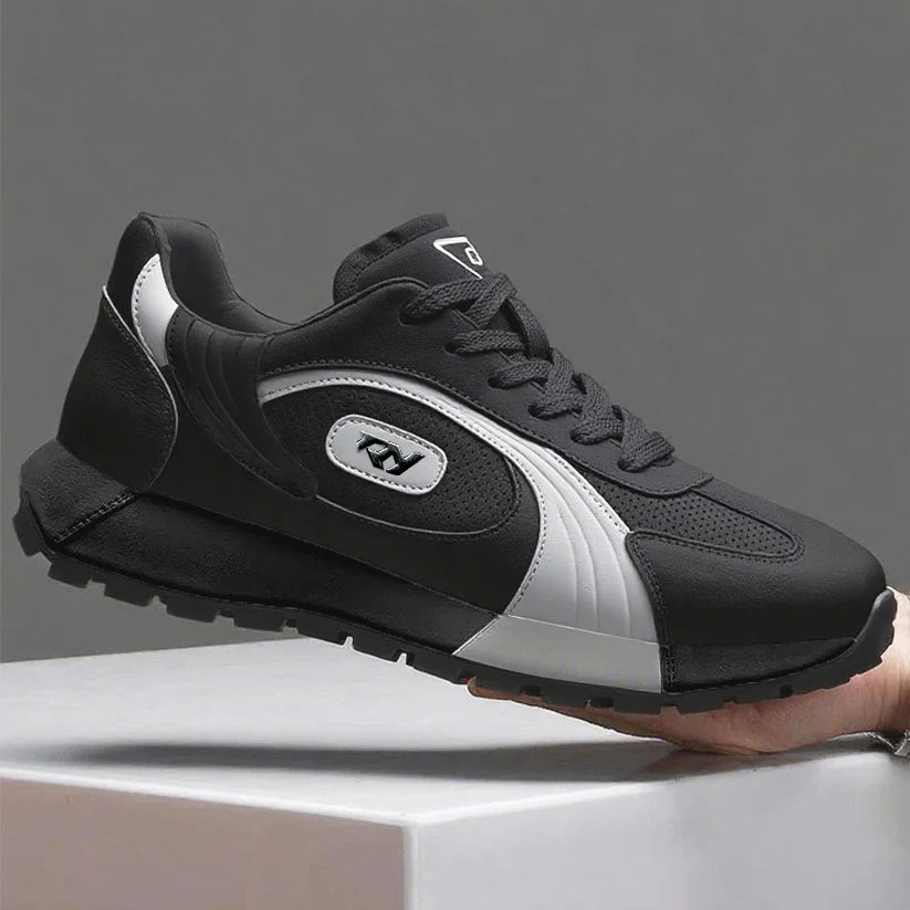 Italy Men's Breathable Casual Sneakers-Genuine Top Grain Leather Soft Soled Running Shoes